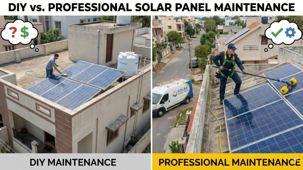 Side-by-side view of self-cleaning versus hiring a technician for rooftop systems