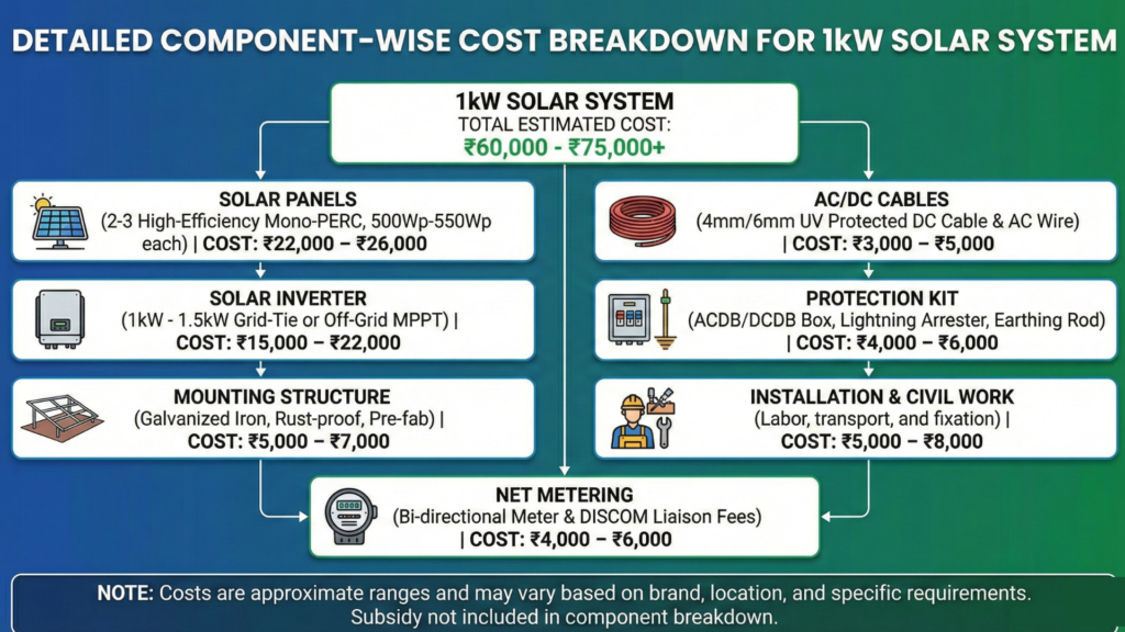 Detailed Component Cost Breakdown of a 1kW Solar System for Home