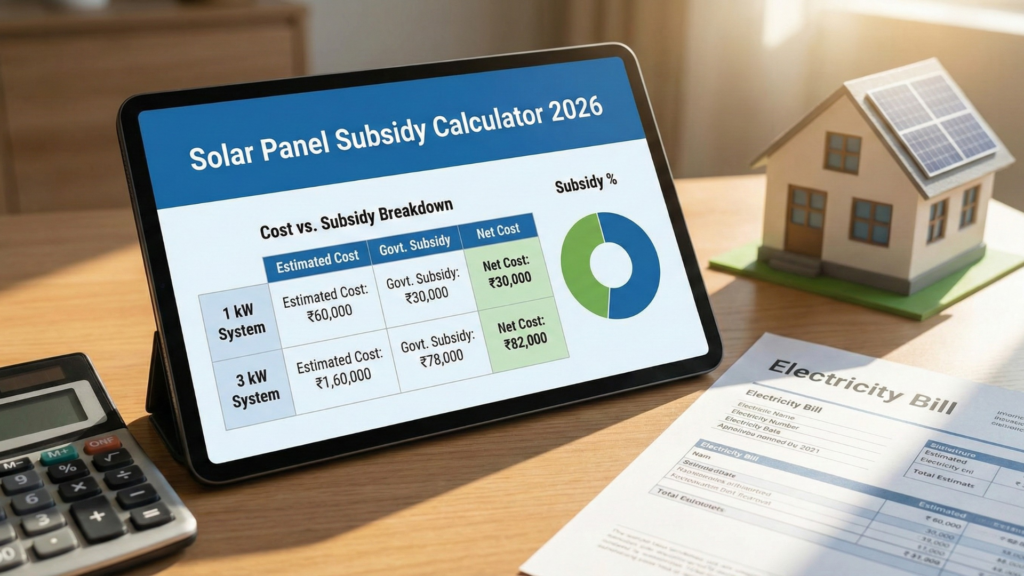 Solar Panel Subsidy Calculator (Cost vs. Subsidy Breakdown)