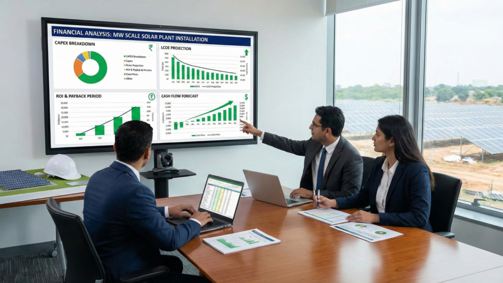 Financial Analysis of MW Scale Solar Plant Installation