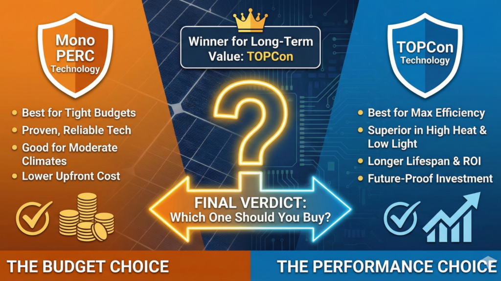 Final Verdict: TOPCon vs Mono PERC Solar Panels for Your Home