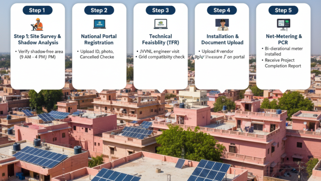 Detailed Step-by-Step Installation Process in Jaipur (JVVNL Workflow)