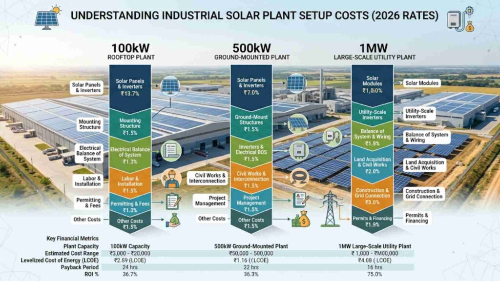 Industrial Solar Setup Cost Breakdown: 100kW, 500kW, and 1MW Plants