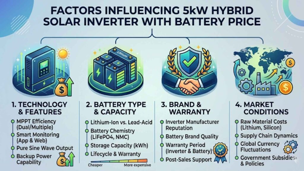 Factors Influencing the 5kW Hybrid Solar Inverter with Battery Price
