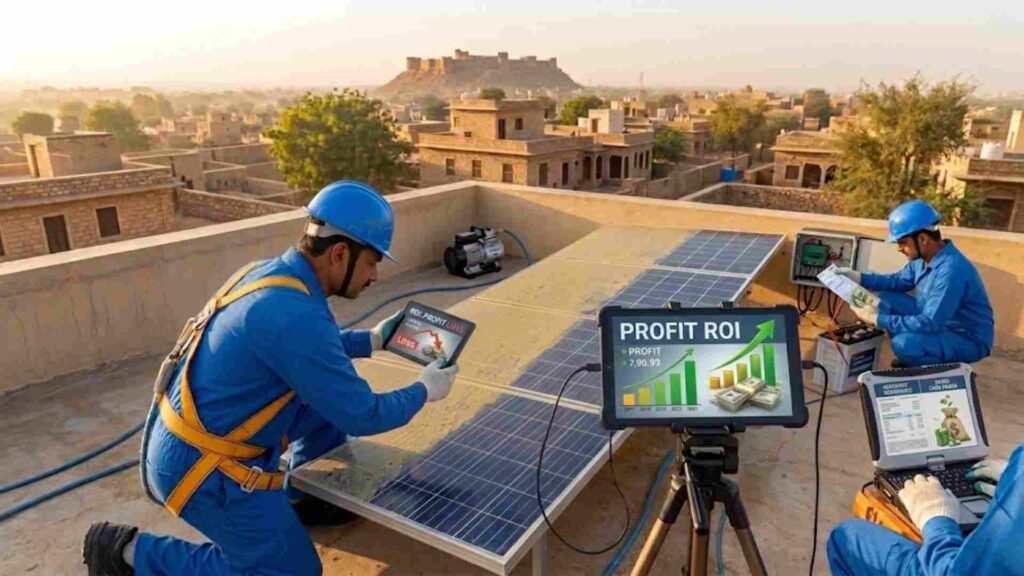 Profit and energy savings chart on tablet