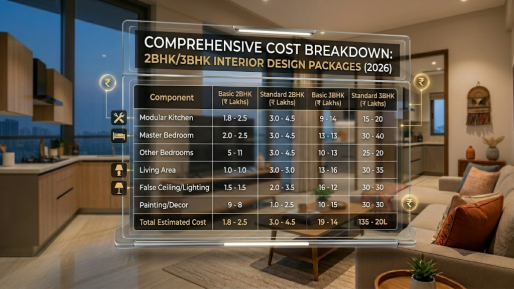 Comprehensive Cost Breakdown: 2BHK/3BHK Interior Design Packages Cost Table