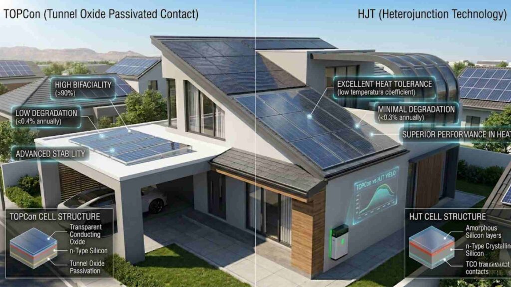 Durable HJT and TOPCon solar panels with superior heat tolerance for residential use