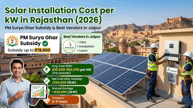 Solar Installation Cost per kW in Rajasthan (2026): PM Surya Ghar Subsidy & Best Vendors in Jaipur