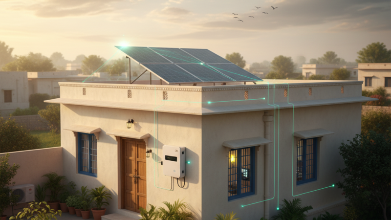 Simple Indian home with residential solar power system